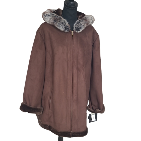 Vintage NWT Fleet Street women's hooded faux fur shearling coat 2X, new - Picture 4 of 16